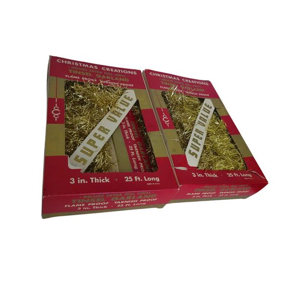 Vintage Christmas Creations Gold Tinsel Garland Extra Full 3 In SET OF 3 - Picture 2 of 7